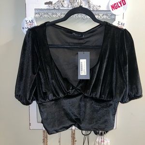 Velvet short sleeve blouse